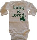 Baby Boys/Girls Lucky and Loved Irish Shamrock Long-sleeved One-piece Romper Bod