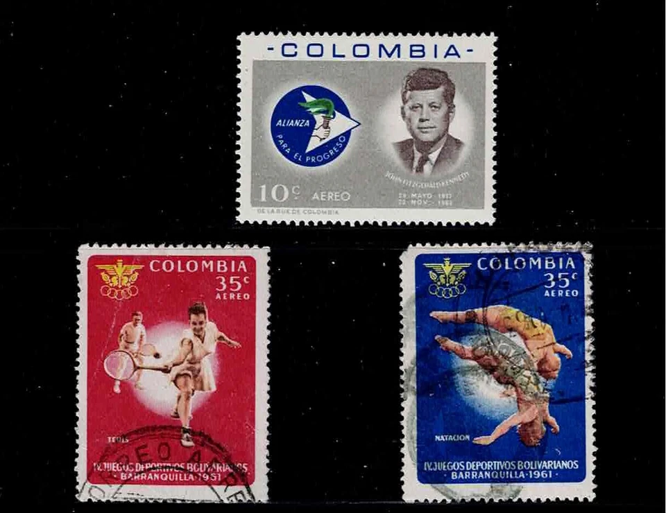 Colombia Scott #C414-15 & C455, Singles 1961-63 Complete Set FVF MH/Used - Image 1 of 1