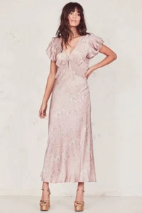 Vestido LoveShackFancy Lillian Rosa Madera Satén Seda Maxi Talla 2 / UK 10 NUEVO CON ETIQUETAS - Imagen 1 de 2
