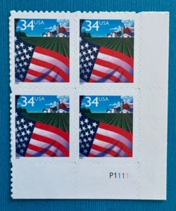 US Stamps Scott 3470 34c plate block Flag Over Farm Issue 2001 Mint Very fresh - Picture 1 of 2