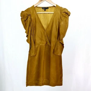 Elizabeth & James Size XS Silk Mustard Yellow Mutton Sleeve Sheath Tie Dress - Bild 1 von 9