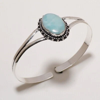 Larimar Solid 925 Sterling Silver Beautiful Handmade Women Popular Bangle, M1281 - Image 1 of 4