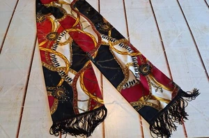 Vintage Damen Schal Polyester aus Thailand mit Viskose Fransen rot/schwarz/gold - Bild 1 von 8