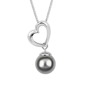 Swarovski Crystal Element White & Black Freshwater Pearl Heart Pendant Necklace - Picture 1 of 7