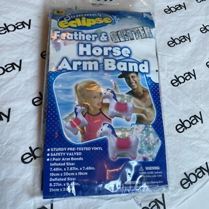 Girl swim pool be Feather & Glitter pony pink white Arm Band Floats* Sealed New - Picture 1 of 5