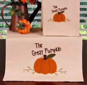 Table Runner 36 inch The Great Pumpkin Primitive Fall Decor Embroidered Wool - Picture 1 of 1