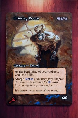 Grinning Demon *Magic Altered Hand Painted Extended Borderless Art* MTG by Erich - Image 1 of 3