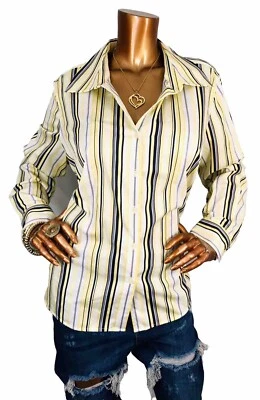 Jones Wear Studio 1X Plus Top NWT $54 Striped Logo Button Up Shirt Collar - Image 1 of 4