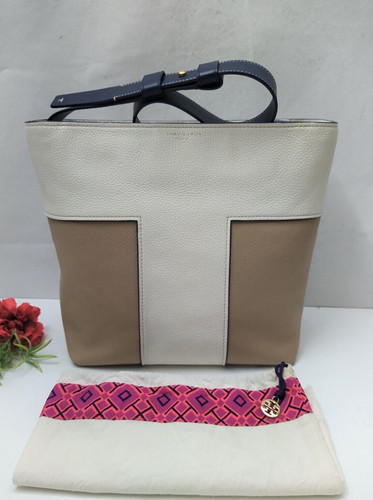 Borsa a tracolla Tory Burch blocco a T sabbled bicolore Hobo nuova avorio savana $558