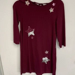 Justice Dress Girls Burgundy Star Sequin Tie Back 3/4 Sleeve Size 12/14 - Picture 1 of 7