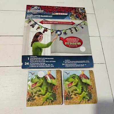 JURASSIC WORLD / Park  Birthday Party  Decor Banner & Dinosaur Napkins NEW - Image 1 of 4