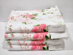 Laura Ashley Ashfiled Shabby Chic Bath Towels Pink Roses Floral 100% Cotton 4pc - Picture 1 of 4