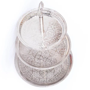 Handmade Moroccan 3 Tiers Silver Plated Brass Mediterranean Cookies Tea Tray - Picture 1 of 6