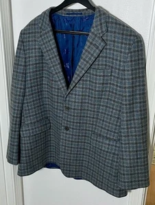 RECENT Johnstons of Elgins Blazer Jacket 100% Scottish Cashmere Gray Plaid 48L - Picture 1 of 6