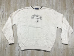 Pinnacle Mens Size XL Embroidered Golf Scene Cream Knit Sweater 100% Cotton USA - Picture 1 of 11