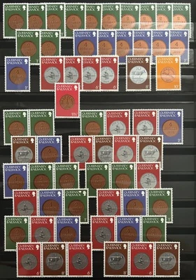 Guernsey coins 1979 study with strips and some UK on four pages MNH/used - Image 1 of 4