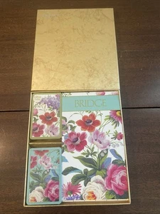 Caspari Bridge Playing Cards Gift Set - Edwardian Garden 2 Decks Score Pads NEW - Picture 1 of 8