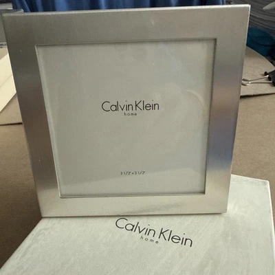 CALVIN KLEIN Satin Silverplate 3.5x3.5" Photo Frame - New in Original Box - Image 1 of 4