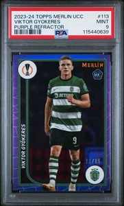 2023-24 Topps Merlin UCC - Viktor Gyokeres RC refractor púrpura 11/15 PSA 9 COMO NUEVO  - Imagen 1 de 2