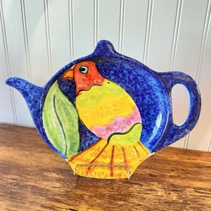 Vintage Bellini Piu Pottery Bird Design Serving Dish Hand Painted Italy Tea Pot - Picture 1 of 8