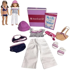 American Girl 2in1 BEACH OUTFIT Top Pants Bikini Purse Hat Shoes Sunglasses Box! - Picture 1 of 12