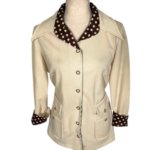 Vintage Jeanne Model Jacke Damen 14 creme braun gepunktet Dolchkragen 70er Mod - Bild 1 von 11