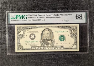 1990 $50 Fr#2124-C Federal Reserve Note Philadelphia PMG 68 EPQ SUPERB GEM UNC - Picture 1 of 2