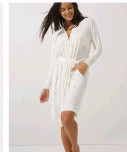 NWT Soma Cool Nights Long Sleeve Robe Sparkle Stars Ivory S - Picture 1 of 6