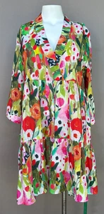 Vestido Floral LIOR PARIS Dolly Manga 3/4 Cuello en V Niveles Colorido Rojo Verde Rosa - Imagen 1 de 14