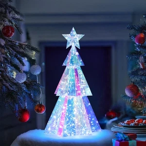 Prismatic Iridescent Christmas Tree, Desktop Christmas Tree with LED Lights, ... - Picture 1 of 7