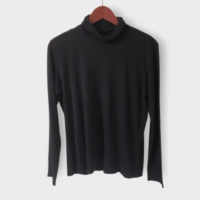 Top Eileen Fisher Negro Seda Crepé Cuello Alto Talla L Minimalista Artístico Preppy Básico Foto 1 de 4