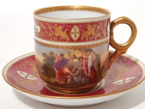ANTICA PREZIOSA TAZZA PORCELLANA VIENNA ROSSO E ORO STILE IMPERO DECORO MANO # - Imagen 1 de 6