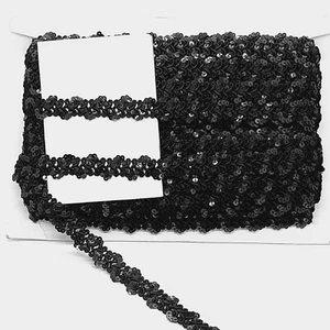 1m black gimp scroll embroidered braid trimming ribbon with sequins 2cm - Picture 1 of 2