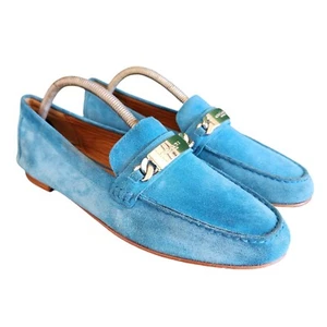 Coach Blue Suede Womens Slip On Kimmie Flats Logo Chain Size 11 - Picture 1 of 17