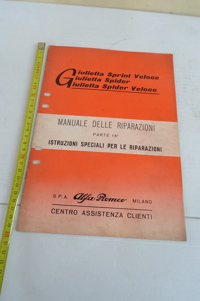 manuale riparazioni Giulietta Spider Veloce Spider Sprint Veloce Alfa Romeo - Immagine 1 di 4