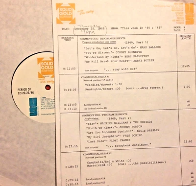 12/25/86 SOLID GOLD SCRAPBOOK THIS WK '60/61: FLOYD CRAMER, ELVIS,FATS, JOEY DEE - Image 1 of 2