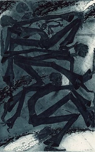 Men and Death, Surrealistic Art Print Etching Ex libris by A. Serebryany, USA - Picture 1 of 2