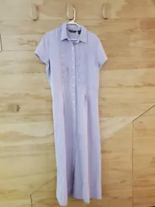 Eddie Bauer Maxi Shirt Dress Lavender Linen Button Up Cottagecore Size TALL 14 - Picture 1 of 12