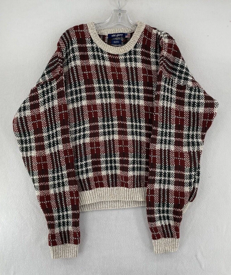 Suéter tejido a cuadros Old Glory vintage adulto talla XL rojo blanco algodón Foto 1 de 4