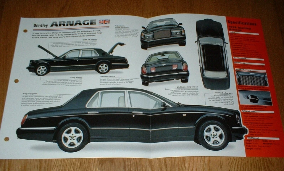 1998 BENTLEY ARNAGE ORIGINAL IMP BROCHURE SPECS INFO 98 99 1999★★ - Image 1 of 1