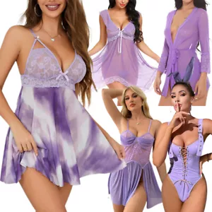 Lot Women Sexy Lingerie Dress G-string Underwear Purple Babydoll Nightwear Set - Picture 1 of 106