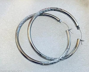 VINTAGE PAJ SOLID 14KT WHITE GOLD HOOP EARRINGS 5 GRAMS - Picture 1 of 8