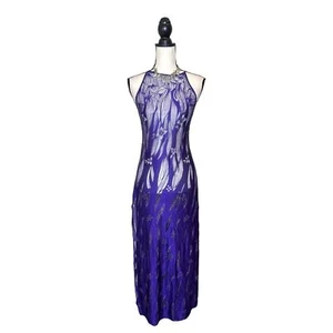 Shirley Of Hollywood Purple Glitter Maxi Slip Dress w/ Sheer Cutouts Size Medium - Picture 1 of 7