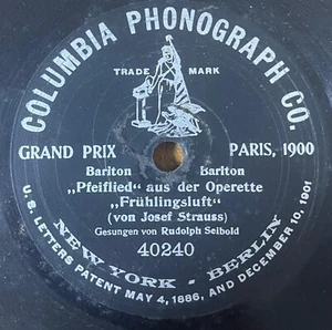 78 RPM 1901 7" Record- Columbia Phonograph Co.- Rudolph Seibold-Pfeiflied - Picture 1 of 3