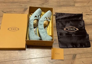 Tod's Blue Suede Ballerina Flats Shoes with Box & Duster Bag Size 10.5 ~ EUC - Picture 1 of 9