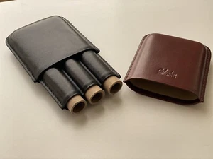 Black Brown Bonded Leather 3 Cigar Travel Case - Picture 1 of 11