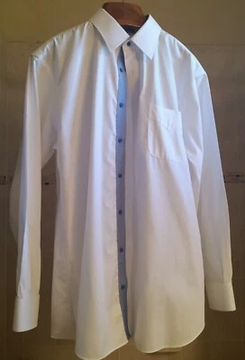 PAUL FREDRICK MENS SHIRT WHITE LONG SLEEVE CONTRAST BLUE TRIM SIZE 17.5/34  SLIM - Image 1 of 4