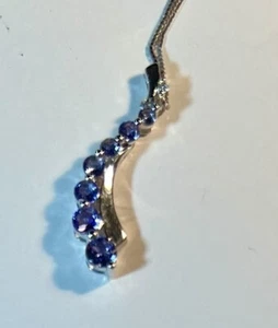 14KW & Tanzanite Journey Pendant On 18" 14KW Box Chain. 3g. Measures 1-1/8x1/4" - Picture 1 of 11