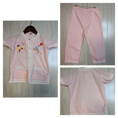 Vintage Chinese Kimono Plum Blossoms Kids Clothing Size 6 Pink Pajama Shirt Top  - Image 1 of 4
