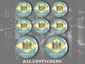 8 x 3D ROUND Resin Domed Flag Delaware - USA Adhesive Decal Vinyl - Bild 1 von 1